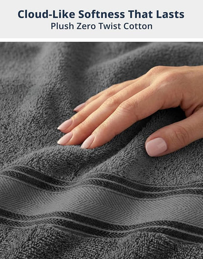 LANE LINEN Large Bath Towels - Zero Twist Cotton Construction - Set of 4 (35" x 66") Oversized Bath Towel Sets - Fade Resistant, Quick Dry & Fluffy - Instantly upgrade your bathroom decor - Space Grey
