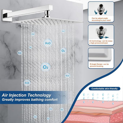 Midanya Shower System with Tub Spout,12 Inch Shower Head,Polish Chrome | with Valve & Trim Kit,Square Rain Head,Handheld Sprayer,Waterfall Spout,All Metal Wall Mount Bathroom Shower Tub Faucet Set