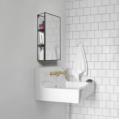 Umbra Cubiko 24x12" Rectangular Black Metal Bathroom Mirror Storage Cabinet with 3 Shelves