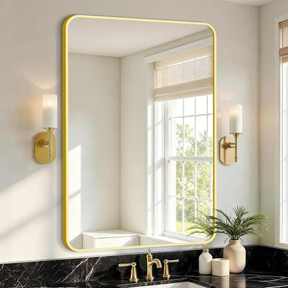 Vanity Bathroom Mirror, 36”x24” Gold Bathroom Mirror for Over Sink | HD Tempered Glass, Anti-Rust Frame, Vertical or Horizontal, Wall Mirrors for Bathroom Sink, Living Room, Entryway, Bedroom