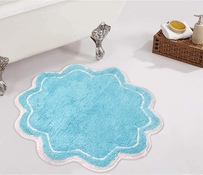 Home Weavers Allure Collection 100% Cotton Tufted Round Shape Bathroom Rug, Soft and Absorbent Bath Rugs, Non-Slip Bath Carpet, Machine Wash Dry Bath Mats for Bathroom Floor, 30" Round, Turquoise