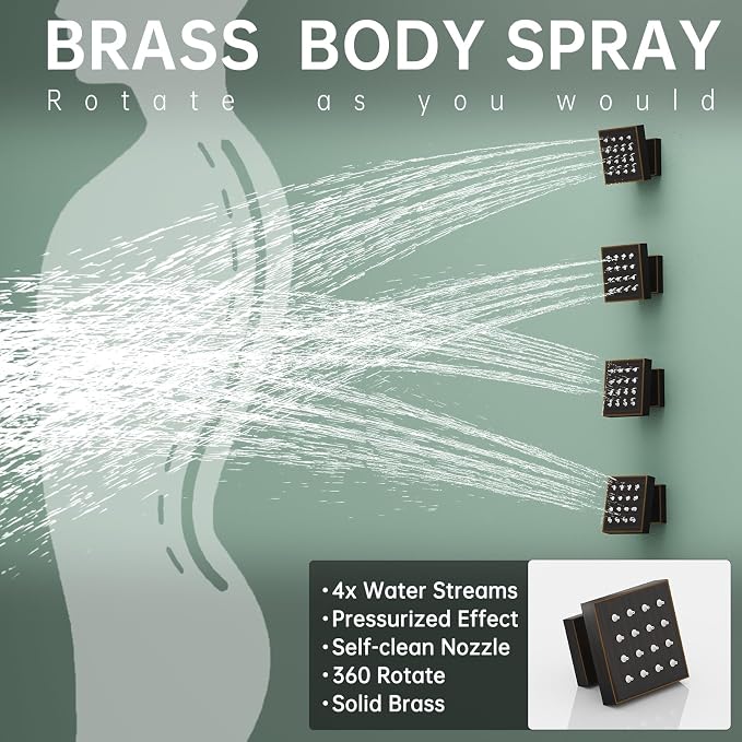 Hoimpro 12 Inch Rainfall Shower Faucet with 4 Full Body Shower Jet Fixtures Combo, Wall Mounted Shower System Set with Rain Mixer Shower Head and 2 in 1 Spray Handheld Showerhead, Oil Rubbed Bronze