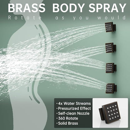 Hoimpro 12 Inch Rainfall Shower Faucet with 4 Full Body Shower Jet Fixtures Combo, Wall Mounted Shower System Set with Rain Mixer Shower Head and 2 in 1 Spray Handheld Showerhead, Oil Rubbed Bronze