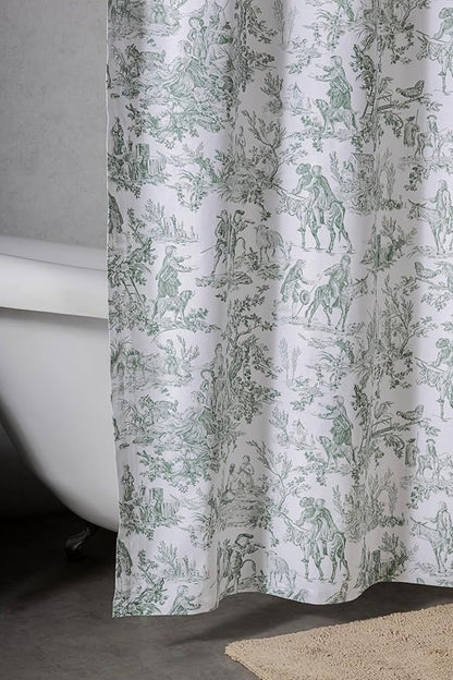Maison d' Hermine Shower Curtain 100% Cotton One Panel 70"x72" Washable Fabric Shower Curtains for Bathroom, Easy Hanging with 12 Button Holes - Spa Easter Gifts (The Miller - Antique Green)