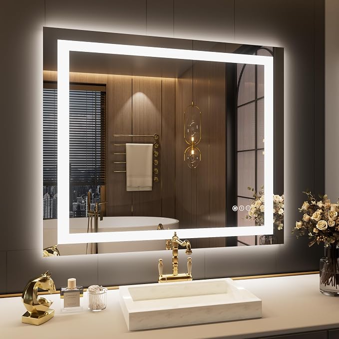 LOAAO 44"X36" LED Bathroom Mirror with Lights, UL Listed | Anti-Fog, Dimmable, 3 Color Temperature, Backlit + Front Lit, Memory Function, Tempered Glass