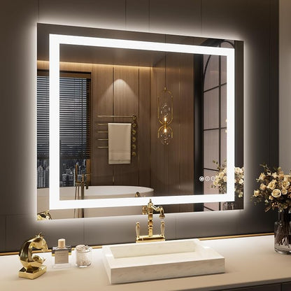 LOAAO 44"X36" LED Bathroom Mirror with Lights, UL Listed | Anti-Fog, Dimmable, 3 Color Temperature, Backlit + Front Lit, Memory Function, Tempered Glass