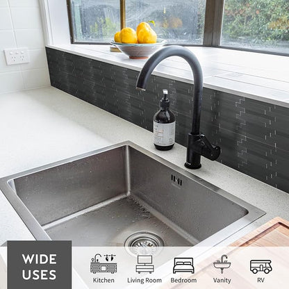 12 Sheets Black Peel and Stick Backsplash, Brushed Metal Subway Linear Tile for Kitchen Fireplace