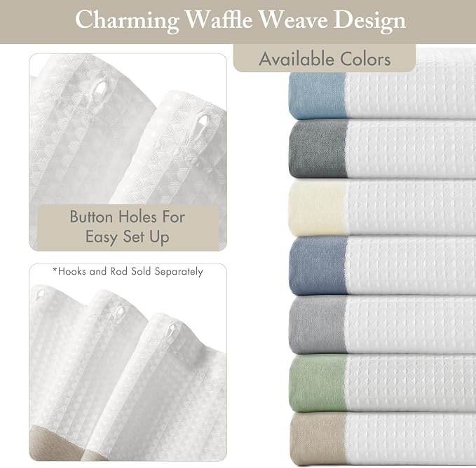 Madison Park Spa Waffle Weave Extra Wide Shower Curtain, 108 x 72, Taupe | Striped, Pieced Fabric Design, 3M Scotchgard Moisture Management, Hotel Quality, Modern, for Bathroom, OEKO-TEX Certified