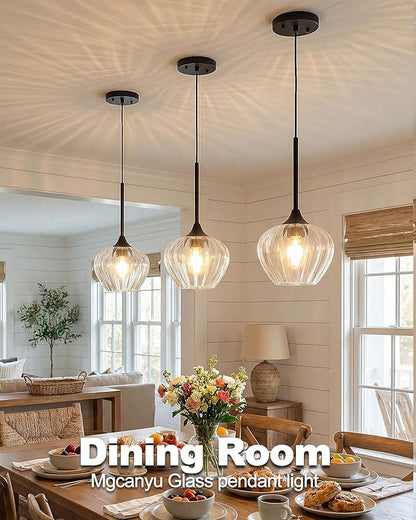 Glass Pendant Lights for Kitchen Island, 7.7" Modern Matte Black Pendant Light Fixtures Small Farmhouse Hanging Light for Kitchen, Dining Room, Sink, Bathroom