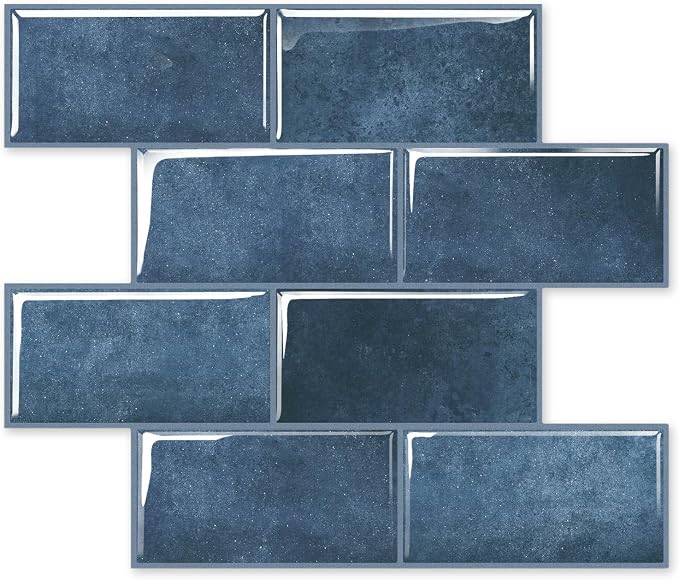 10 Sheets Thicker Peel and Stick Backsplash, Peel and Stick Tiles, Marble Look Wall Tiles Backsplash for Kitchen and Bathroom, Livingroom, 12"x9.8", Blue