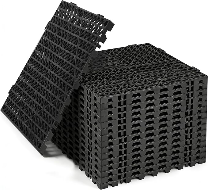RITOLLO Modular Interlocking Cushion Drainage Floor Tiles, 16-Pack 11.8"x11.8" PVC Raised Non-Slip Interlocking Mats with Drain Holes for Deck, Pool, Garage, Shower, Patio, Bathroom, Sauna, Yard