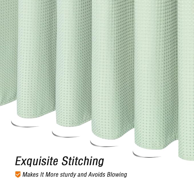 Extra Long Mint Green Fabric Shower Curtain, 72 x 84 | Tall Cloth-Textured Shower Curtain for Bathroom, Water Repellent, Machine Washable