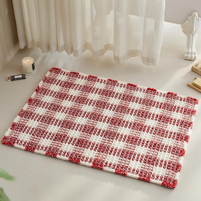 TYUU Christmas Bathroom Rugs, Cute Waffle Bath Mat, 36x24 Red & White | Super Absorbent Quick Dry Bath Rug, Non-Slip Backing, Soft Waffle Washable Farmhouse Bathroom Mats, Tub, Shower & Home Decor