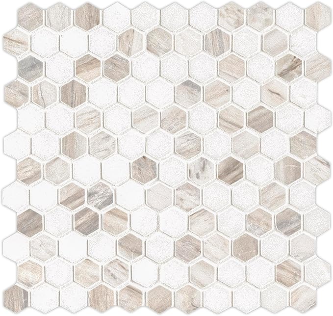 MSI Angora Tibi 12 in. x 12 in.Polished Marble Hexagon Tile for Kitchen Backsplash, Floor Tile, Wall Tile for Bathroom, Shower Wall Tile, Mesh Mounted Mosaic Tile