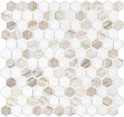 MSI Angora Tibi 12 in. x 12 in.Polished Marble Hexagon Tile for Kitchen Backsplash, Floor Tile, Wall Tile for Bathroom, Shower Wall Tile, Mesh Mounted Mosaic Tile