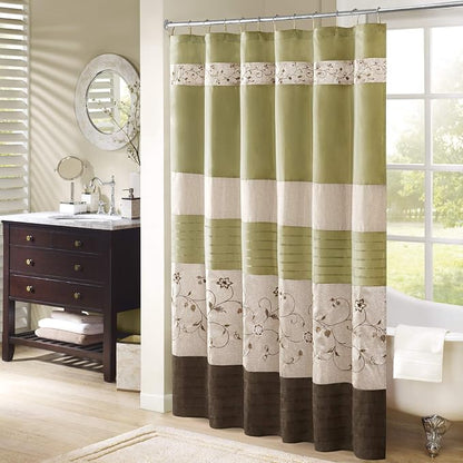 Madison Park Serene Shower Curtain for Bathroom, 72 x 72, Green | Adds Privacy, Machine Washable, Floral Pattern, OEKO-TEX Certified