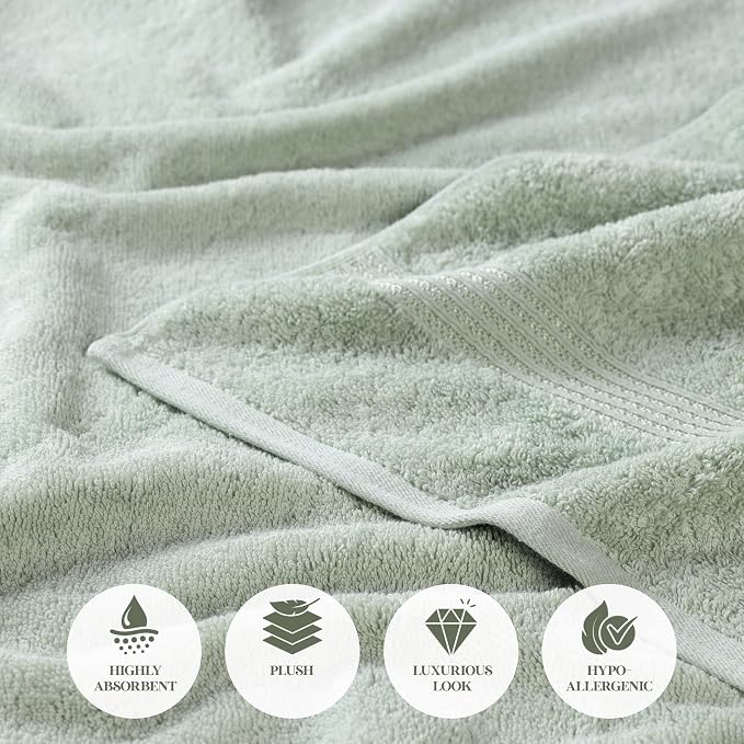 Superior Egyptian Cotton 9-Piece Towel Set, Assorted Towels for Home Bathroom, Guest Bath Decor Essentials, Includes 3 Bath, 3 Hand, 3 Face Towels/Washcloths, Quick Dry, Absorbent - Sage