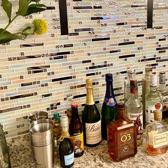 Glass Backsplash Tiles Mosaic Iridescent White 12 x 12 Inch 5 sq.ft. | Kitchen Backsplash Bathroom Wall (5-Pack)
