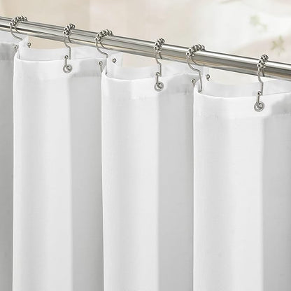 BTTN 3 in 1 Shower Curtain with Clear Liner - 72x78 Long Boho Linen Textured Fabric Shower Curtain Set with Plastic Hook, Tall Decorative Heavy Duty Waterproof Shower Curtain for Bathroom, White