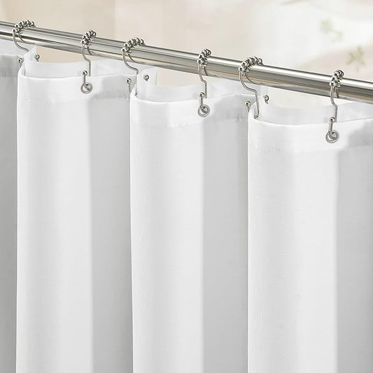 BTTN White 3 in 1 Shower Curtain with Clear Liner, Linen Textured Decorative Fabric Shower Curtains PEVA Liner with Plastic Hook, Modern Hotel Luxury Waterproof Shower Curtain for Bathroom, 72x72