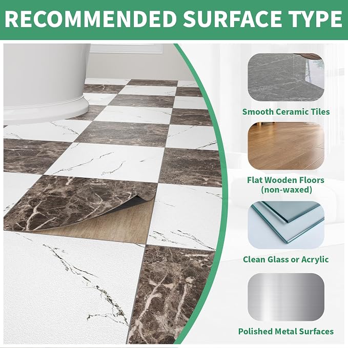 30-Pack 30 Sq.Ft Peel and Stick Floor Tiles Vinyl Matte Pattern Flooring, 12” x 12” Self Adhesive Vinyl Flooring DIY for Kitchen, Bathroom, Laundry, Brown&White Marble