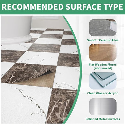 30-Pack 30 Sq.Ft Peel and Stick Floor Tiles Vinyl Matte Pattern Flooring, 12” x 12” Self Adhesive Vinyl Flooring DIY for Kitchen, Bathroom, Laundry, Brown&White Marble