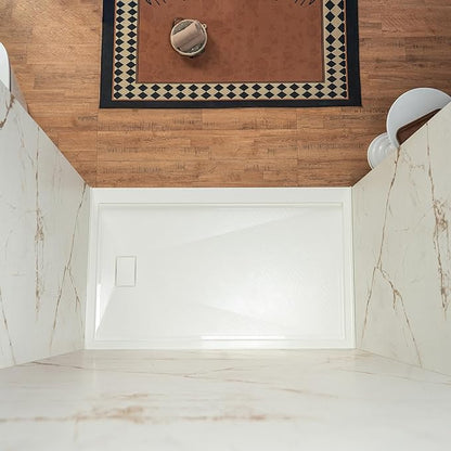 Woodbridge 60" W x 96" H 3-Piece Solid Surface Tile Tub and Shower Wall Panel Surround Kit in Beige Marble with Soft Brown Veining (High Gloss Finish), Quick Install and Trimmable, 3/16" (5mm) Thick