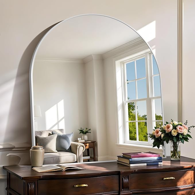 COFENY Arched Mirror, 36’’x40’’ Silver Arch Mirrors for Bathroom Sink, Wide Bathroom Vanity Mirror with Metal Frame, Modern Wall Mounted Mirror for Bedroom Living Room Mantle Entryway