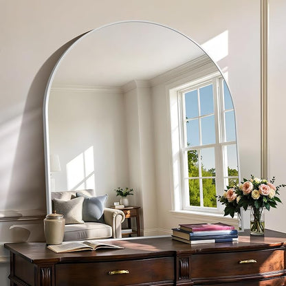 COFENY Arched Mirror, 36’’x40’’ Silver Arch Mirrors for Bathroom Sink, Wide Bathroom Vanity Mirror with Metal Frame, Modern Wall Mounted Mirror for Bedroom Living Room Mantle Entryway