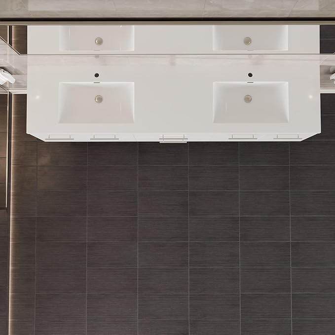 Eviva Lumina 84 in. White Wall Mount Double Sink Bath Vanity with Acrylic Top and Integrated Sinks