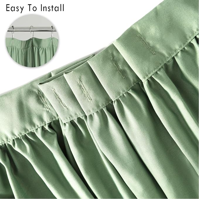 Homechoice Decor Light Green Ruffle Shower Curtain 72" W x 72" H | Vintage Handcrafted Bow Tie Bath Curtain for Master Bathroom, Ruched Microfiber Bathroom Curtain with 12 Buttonholes (LQ-10)