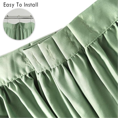 Homechoice Decor Light Green Ruffle Shower Curtain 72" W x 72" H | Vintage Handcrafted Bow Tie Bath Curtain for Master Bathroom, Ruched Microfiber Bathroom Curtain with 12 Buttonholes (LQ-10)