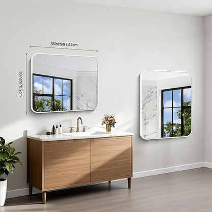 BONEWEI White Bathroom Mirror,30x36 inch Wall Mirror for Bathroom Wall Mounted,Rectangle Mirror for Bathroom Over Sink,Modern Frame Round Corner for Living Room,Bedroom Entryway,Horizontal/Vertical