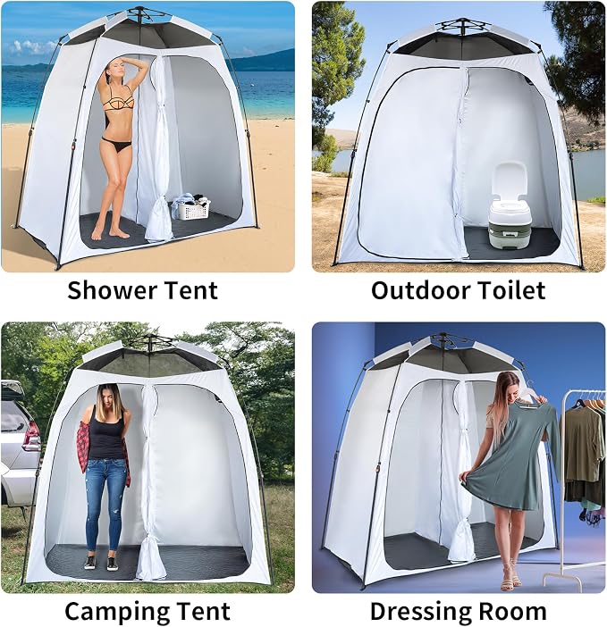EighteenTek® Upgraded Shower Tents with Hub, Pop Up Privacy Tent Camping 2-Room Privacy Shelter with Floor & Dual Doors, Portable Easy-Setup Toilet & Changing Tent, 83" x 47" x 77.6"H