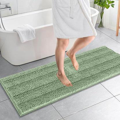 OLANLY Thick Bathroom Runner Rugs 59x20, Chenille Bath Rugs, Sage Green | Absorbent Striped, Rubber Backing, Machine Wash, Long Bath Mats for Bathroom Floor, Tub and Shower, Home Decor Accessories