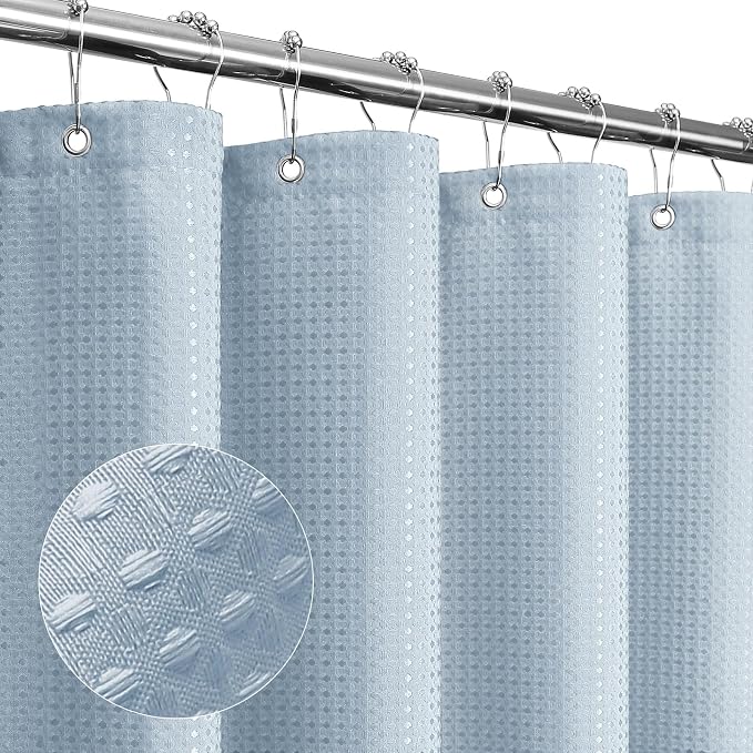 Long Fog Blue Fabric Shower Curtain, 72 x 78 | Tall Cloth-Textured Shower Curtain for Bathroom, Water Repellent, Machine Washable