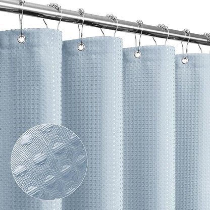 Small Stall Fog Blue Fabric Shower Curtain, 36 x 72 | Narrow Half Cloth-Textured Shower Curtain for Bathroom, Water Repellent, Machine Washable