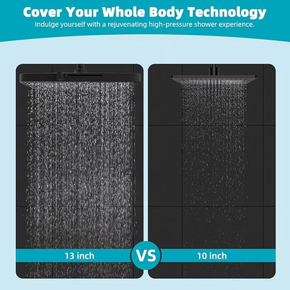Hibbent cUPC Certified 5 Spray Modes Shower Head, 13'' High Pressure Large Rainfall Shower Head, High Flow Waterfall Bathroom Fixed Showerheads, Adjustable Swivel Ball Joint, Matte Black