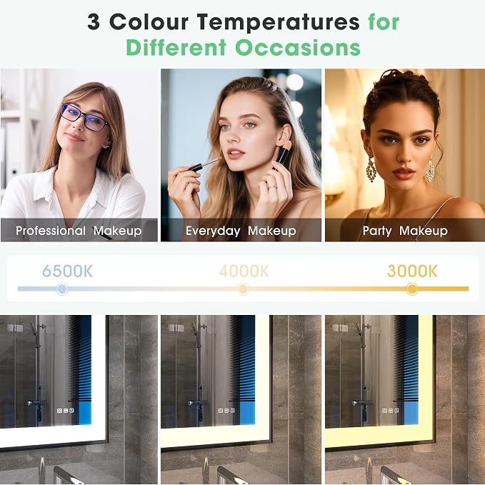 S·BAGNO 40" x 28" LED Bathroom Mirror with Black Frame, Led Mirror for Bathroom, Built in Bluetooth Speaker, Dimmable Brightness, Color Changing, Anti-Fog, Horizontally/Vertically