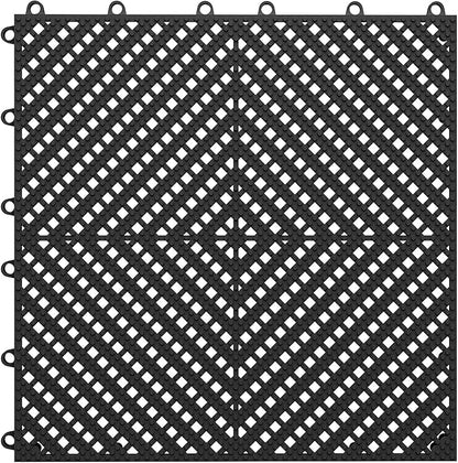 12-Pcs Interlocking Tile, Indoor/Outdoor Drainage Interlocking Floor Tiles 11.8" x 11.8", Anti-Slip Waterproof Soft PVC Splicing Flooring Tile for Garage Patio Pool Bathroom, Black