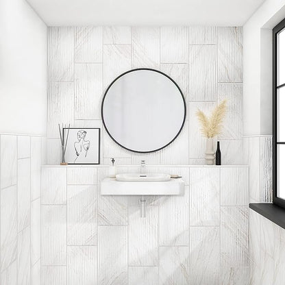 Daltile Perpetuo 12" x 24" Marble Look Ceramic Wave Wall Tile in Satin Timeless White for Kitchen Backsplashes, Living Room or Bathroom Walls (8 PC Per Carton) (15.52 SQFT Per Carton)