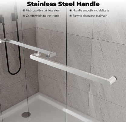 Double Sliding Shower Door 44-48 Inch W×72 Inch H Framed – Brushed Silver Aluminum Frame Bypass Shower Door with 8mm Tempered Glass, Easy Clean Coating for Bathroom