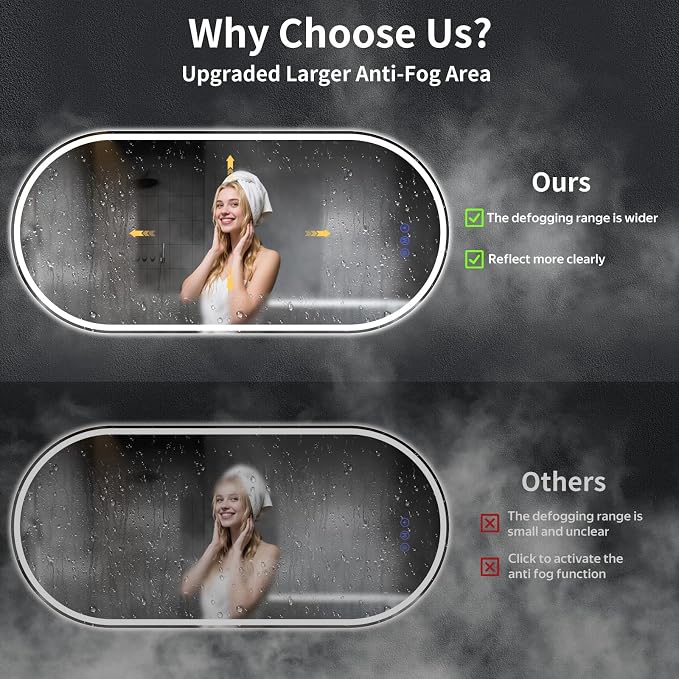 Oval LED Bathroom Mirror, 30"x 71" Led Full Length Mirror | Frameless Large LED Mirror with Front Light & Backlit, Anti-Fog, Dimmable Wall Mounted Lighted Mirror, Smart Bathroom Mirror