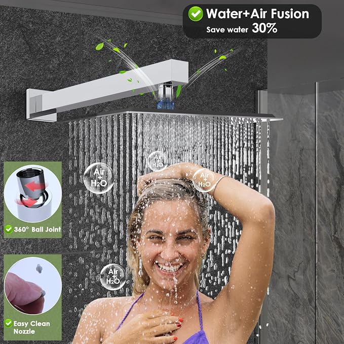 Enga Dual Shower Head System with Body Jets, 12"+ 6" Wall Mounted Dual Rain Shower Faucet with Valve Kit, Chrome