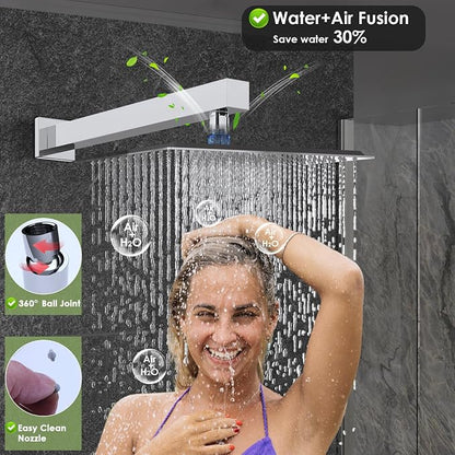 Enga Dual Shower Head System with Body Jets, 12"+ 6" Wall Mounted Dual Rain Shower Faucet with Valve Kit, Chrome