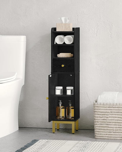 Bathroom Storage Cabinet, Corner Floor Cabinet with Drawers and Doors, Narrow Toilet Paper Holder, Bathroom Organizer with Adjustable Shelf, for Small Spaces, Black, BC19804GV1