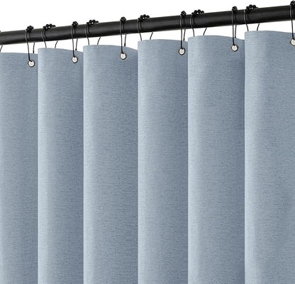 MIULEE 72 x 84 Extra Long Linen Shower Curtain Light Blue 12 Metal Hooks | Washable, Heavy Fabric Curtain Set, Waterproof Thick Cloth Shower Curtains, Bathroom Hotel Bathtub
