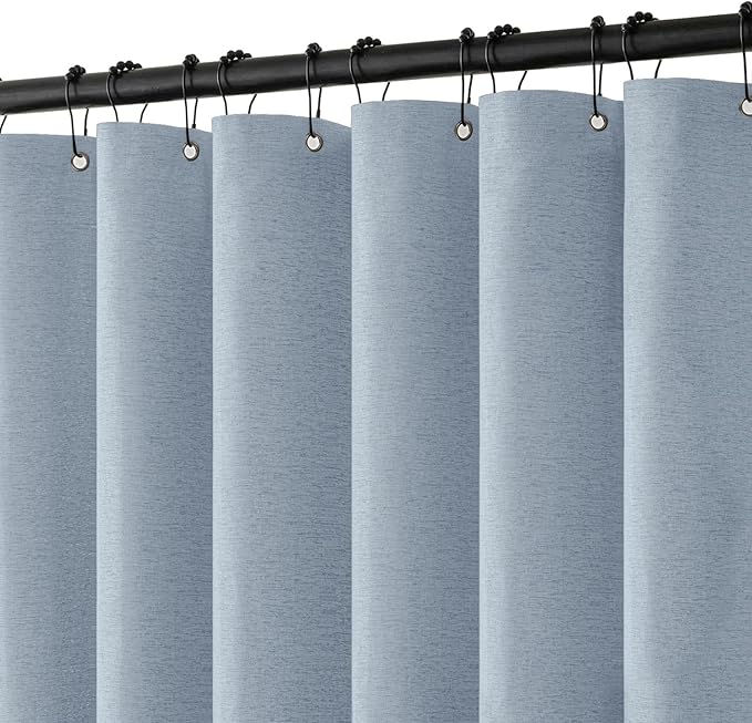 MIULEE Linen Fabric Shower Curtain Light Blue W72*L72 12 Metal Hooks | Washable, Modern, Heavy Duty, Curtain Set, Waterproof Thick Cloth Shower Curtains, Bathroom Bathtub