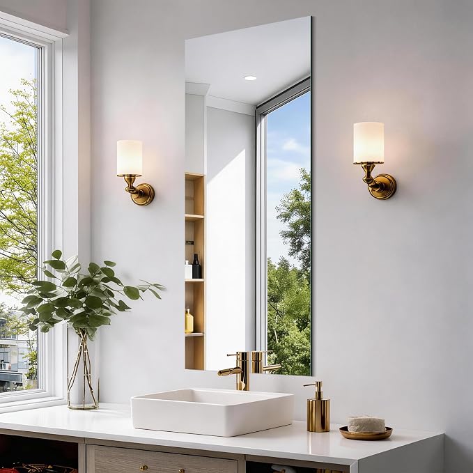 CILIBER Frameless Mirror, 20x48 Mirrors for Wall, Rectangle Bathroom Mirror for Over Sink, Frameless Vanity Mirror with Polished Edge, 3mm Tempered Glass, Hangs Horizontally or Vertically