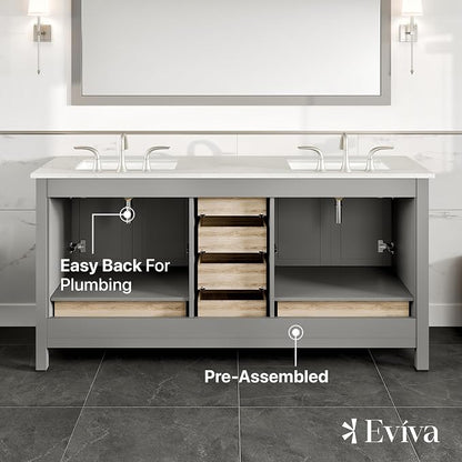 Aberdeen 72 in. Gray Double Sink Bath Vanity with Carrara Quartz Top and Undermount Porcelain Sinks